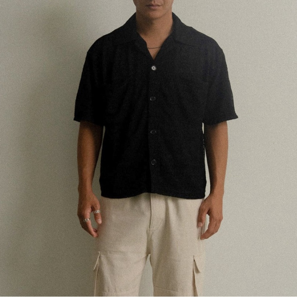 Santuary, Patterned Button Up, Black, Medium - image 1